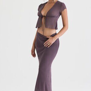 House of CB Maia Tie Front Top & Dyana Bias Cut Maxi Skirt Set | Dark Mauve